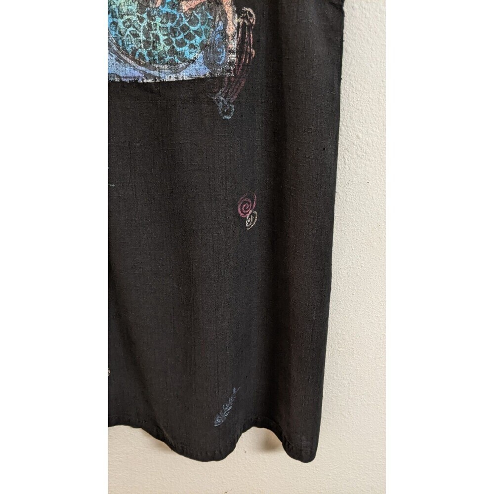 Women's Black Linen Sleeveless Mermaid Ocean Theme Casual Dress S/M - Picture 5 of 9